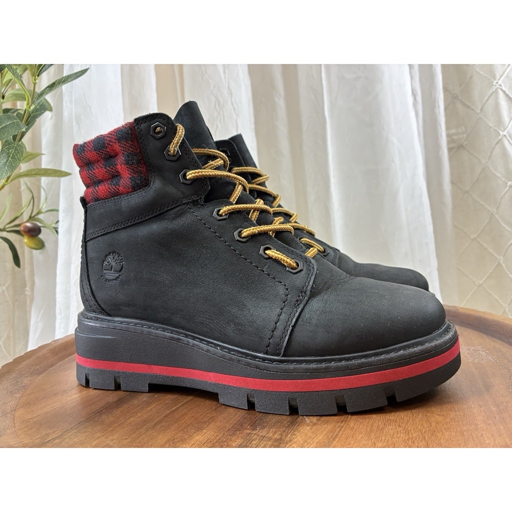 Timberland Black Red High Top Fur‎ Platform Boots for Women's Size 6, A2MBX 001